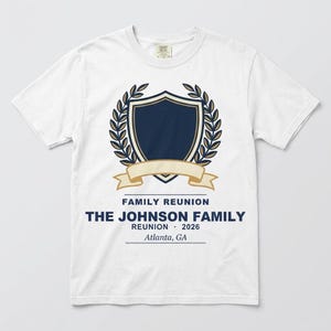 Personalized Family Reunion Shirt With Crest and Year, Custom Name Matching Group Tee, 2026 Family Reunion Gift, Vacation Keepsake T-Shirt image 1