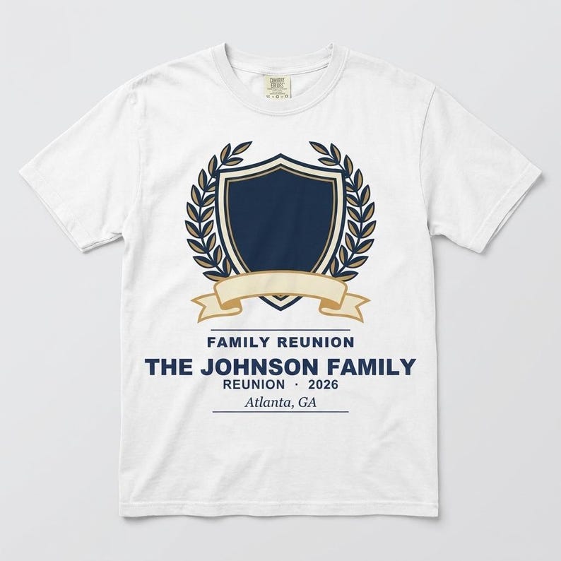 Personalized Family Reunion Shirt With Crest and Year, Custom Name Matching Group Tee, 2026 Family Reunion Gift, Vacation Keepsake T-Shirt image 1