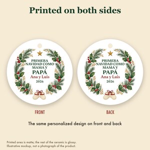 Primera Navidad Como Mama y Papa Ornament 2026, Spanish New Parents Names Ceramic Keepsake, Regalo Bebe image 8
