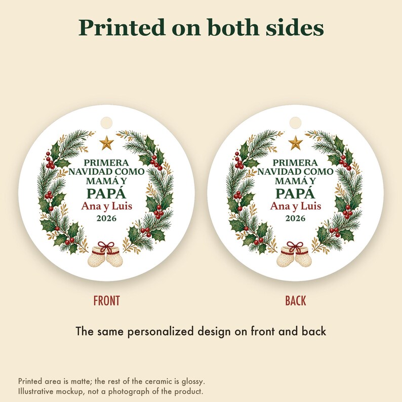Primera Navidad Como Mama y Papa Ornament 2026, Spanish New Parents Names Ceramic Keepsake, Regalo Bebe image 8