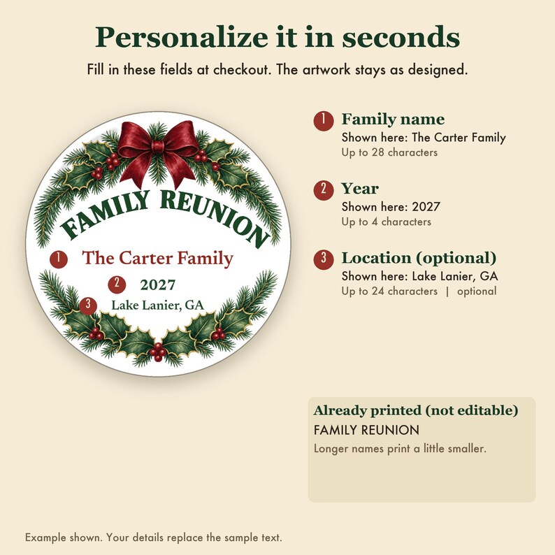 Family Reunion Ornament Set Personalized, Bulk Matching Ceramic Keepsakes, Custom Name Year image 3