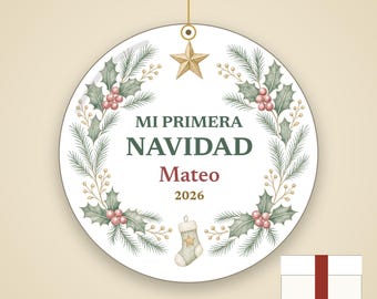 Mi Primera Navidad Baby Ornament, Spanish First Christmas Custom Name Ceramic 2026