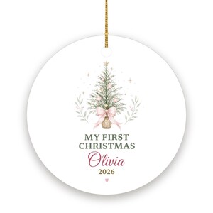 My First Christmas Ornament Pastel, Dainty Tree Cursive Baby Name Ceramic 2026 afbeelding 2