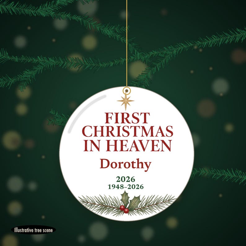 First Christmas in Heaven Ornament Personalized, Memorial Remembrance Ceramic Keepsake image 6