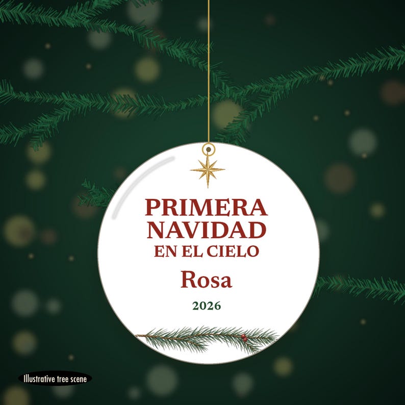 Primera Navidad en el Cielo Ornament, Spanish Memorial Remembrance Ceramic Personalized imagem 6