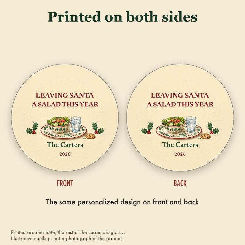Funny Christmas Ornament, Leaving Santa a Salad This Year, GLP-1 Christmas Humor, Custom Name Ceramic image 8