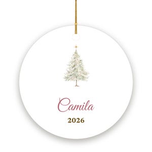 Dainty Christmas Tree Ornament Personalized, Pastel Cursive Name Ceramic Keepsake zdjęcie 2