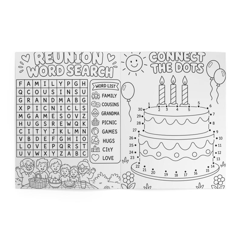 Family Reunion Coloring & Activity Book for Kids, Printed Reunion Favor, Kids Coloring Pages, Reunion Party Games, Family Reunion Gift Book image 6