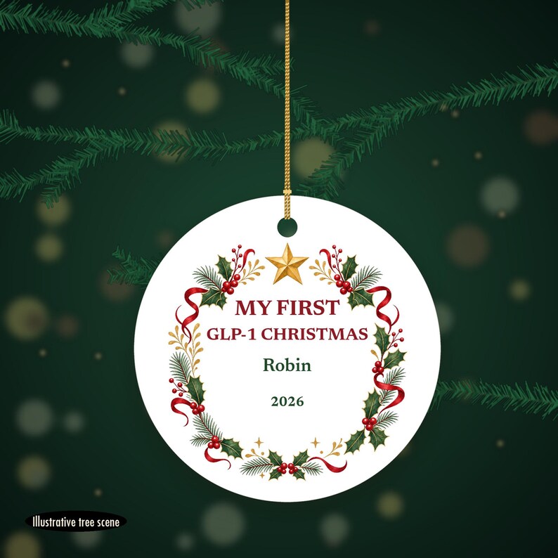 My First GLP-1 Christmas Ornament, Funny Milestone Gift, Custom Name Ceramic Keepsake 2026 image 6