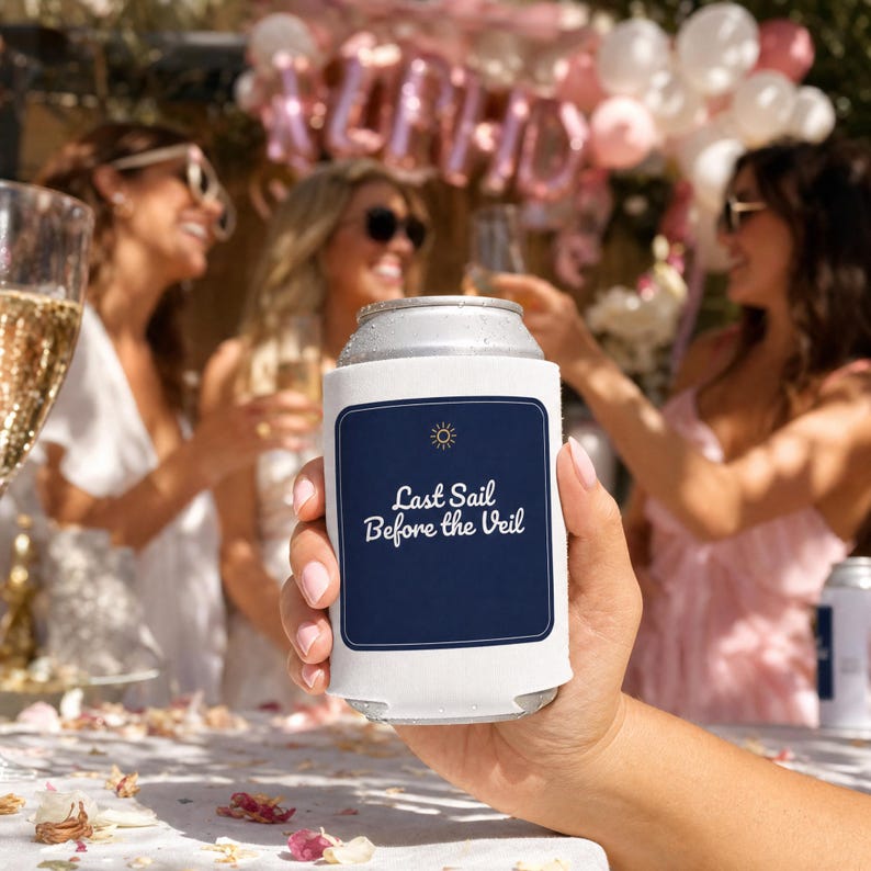 Koozie personnalisé pour enterrement de vie de jeune fille - Dernière croisière avant le mariage, refroidisseur de canette sur le thème nautique pour les demoiselles d'honneur, manchon à boisson personnalisé, cadeau de mariage image 1