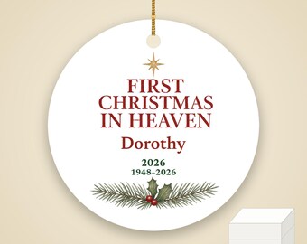First Christmas in Heaven Ornament Personalized, Memorial Remembrance Ceramic Keepsake