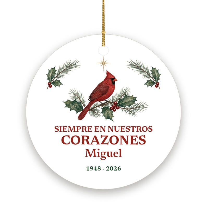 Siempre en Nuestros Corazones Ornament, Spanish Memorial Custom Name Ceramic Keepsake afbeelding 2