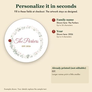 Pastel Wreath Family Name Ornament, Dainty Cursive Personalized Ceramic Keepsake image 3