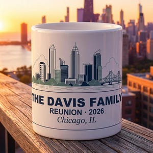 Gepersonaliseerde mok familiereünie, aangepaste koffiekop skyline stad, aandenken 2026 afbeelding 10