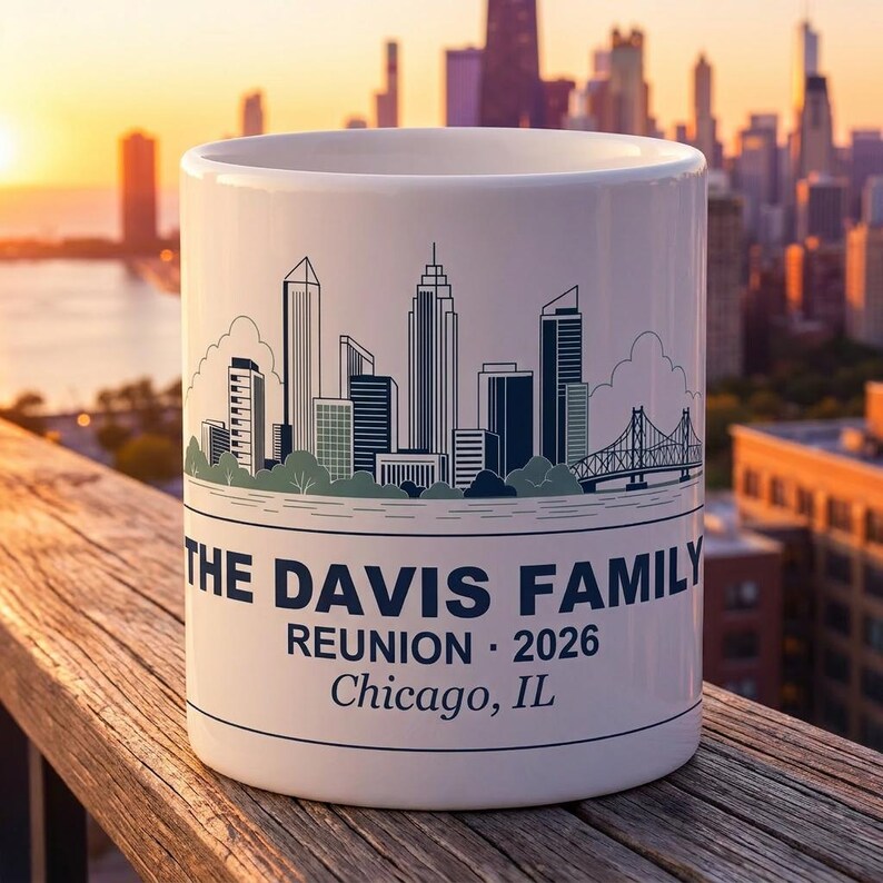 Gepersonaliseerde mok familiereünie, aangepaste koffiekop skyline stad, aandenken 2026 afbeelding 10
