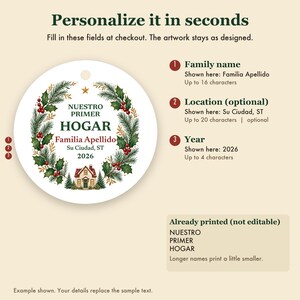 Nuestro Primer Hogar Ornament 2026, Spanish New Home Christmas Personalized Apellido, Regalo Casa Nueva Ceramic 画像 3