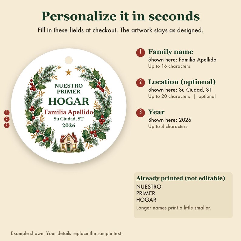 Nuestro Primer Hogar Ornament 2026, Spanish New Home Christmas Personalized Apellido, Regalo Casa Nueva Ceramic 画像 3
