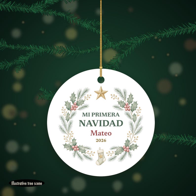 Mi Primera Navidad Baby Ornament, Spanish First Christmas Custom Name Ceramic 2026 immagine 6