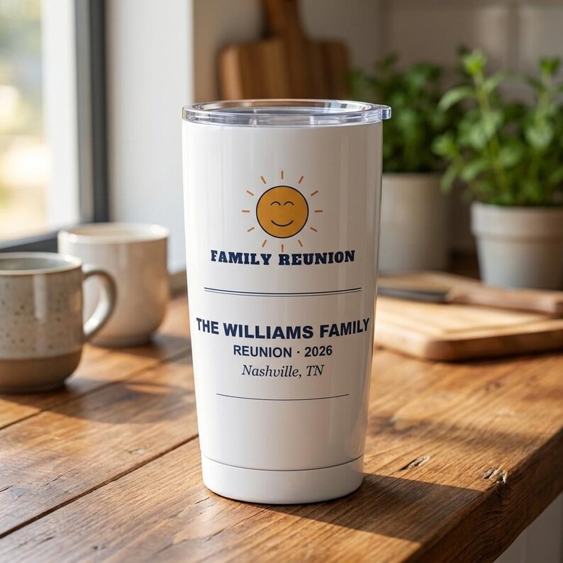 Bicchiere termico personalizzato per la riunione di famiglia del 2026, con nome personalizzato, capacità 20 oz (590 ml), ideale come regalo coordinato per la riunione. immagine 1