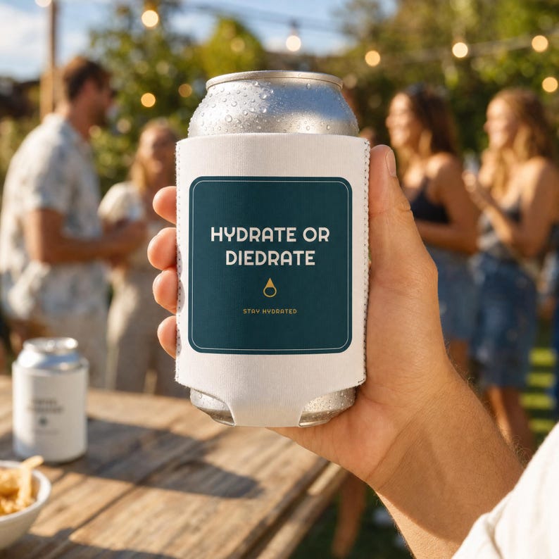 Hydrate or Diedrate Koozie, Funny Can Cooler Drink Sleeve, Party Favor Gift image 1