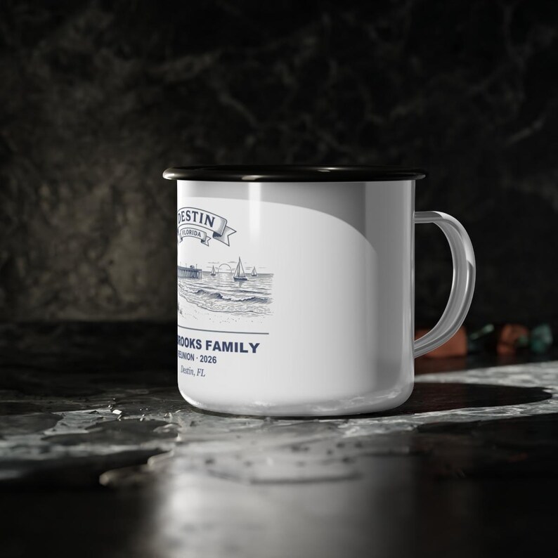 Personalized Family Reunion Enamel Mug, 2026 Destin Gulf Coast Beach Trip Gift, Custom Name Beach Reunion Mug, Family Matching Enamel Cup image 3