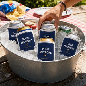 Pour Decisions Funny Koozie for Family Reunion Beer Cooler, Personalized Can Sleeve Gift, Party Drink Holder for Him, Wedding Favor Keepsake image 3
