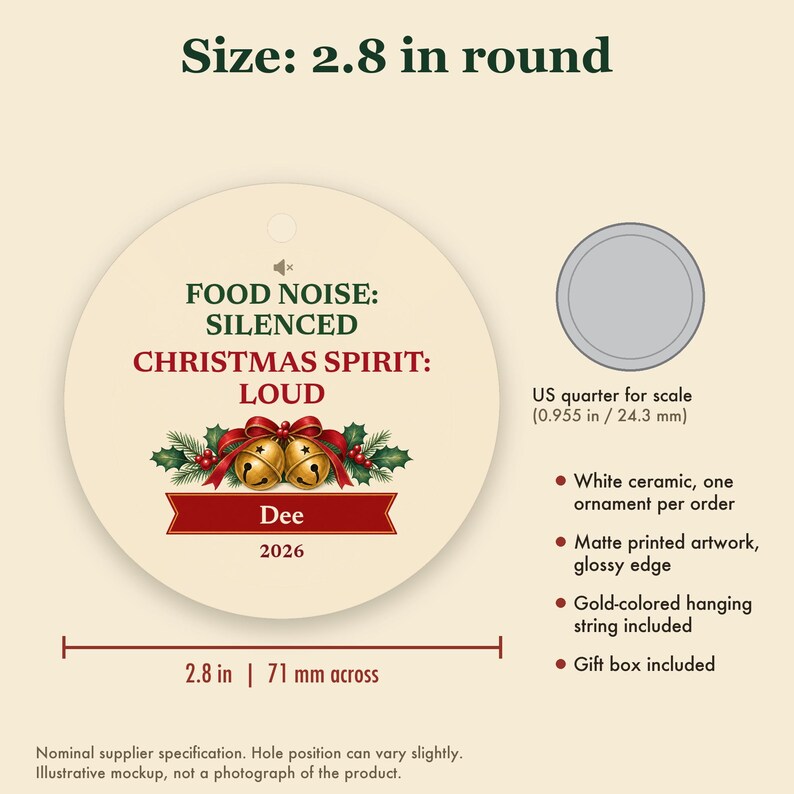 Funny GLP-1 Christmas Ornament, Food Noise Silenced Christmas Spirit Loud, Custom Name Ceramic imagem 5