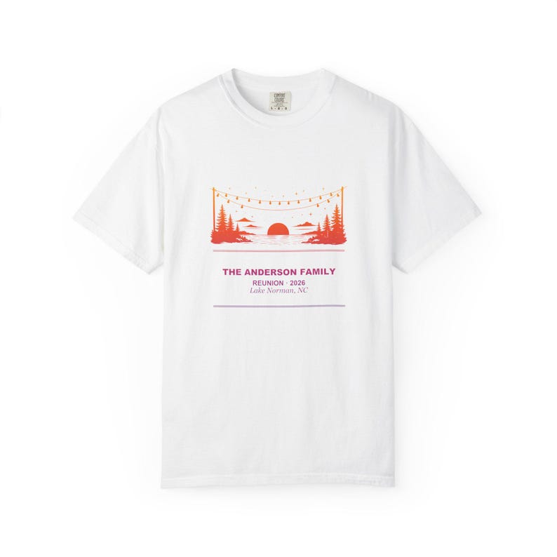 Camiseta personalizada para barbacoa de reunión familiar, camiseta con nombre personalizado y puesta de sol, camiseta a juego para grupo de reunión familiar 2026, regalo para barbacoa de reunión de verano imagen 3