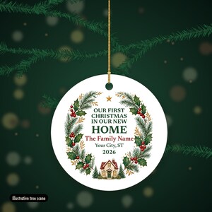 First Christmas in Our New Home Ornament 2026, Personalized Family Name and City Ceramic Keepsake, Housewarming Gift image 6