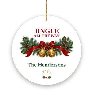 Golden Bells Christmas Ornament Personalized, Jingle All the Way Custom Name Ceramic image 2