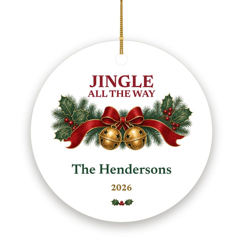 Golden Bells Christmas Ornament Personalized, Jingle All the Way Custom Name Ceramic image 2