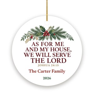 Christian Family Christmas Ornament, As For Me and My House Scripture, Personalized Name Bild 2