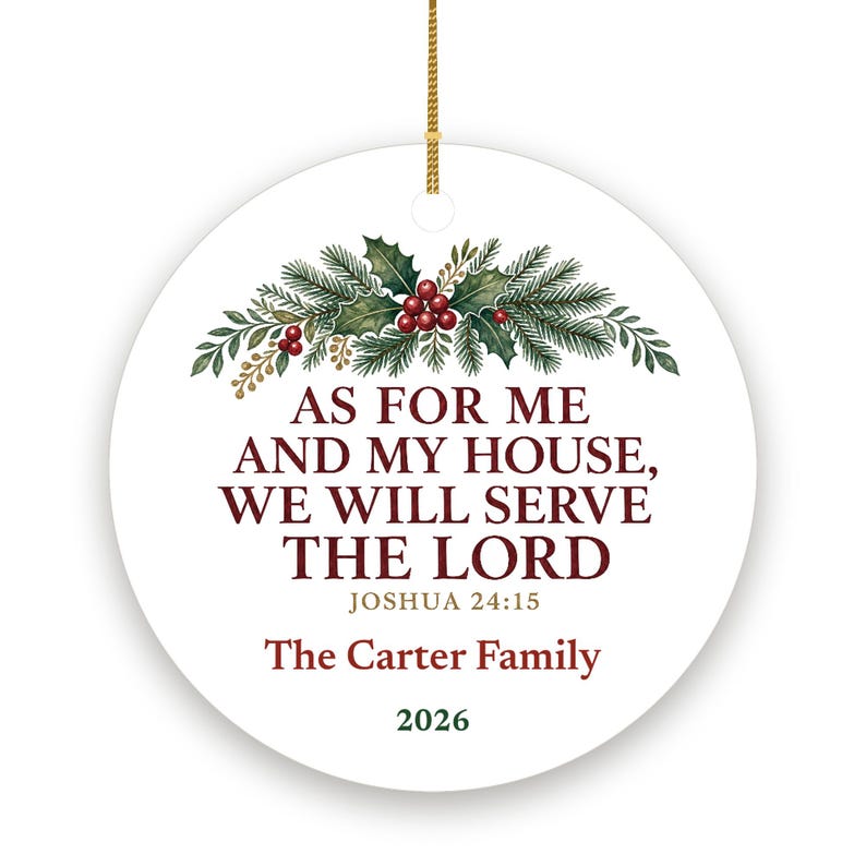 Christian Family Christmas Ornament, As For Me and My House Scripture, Personalized Name Bild 2