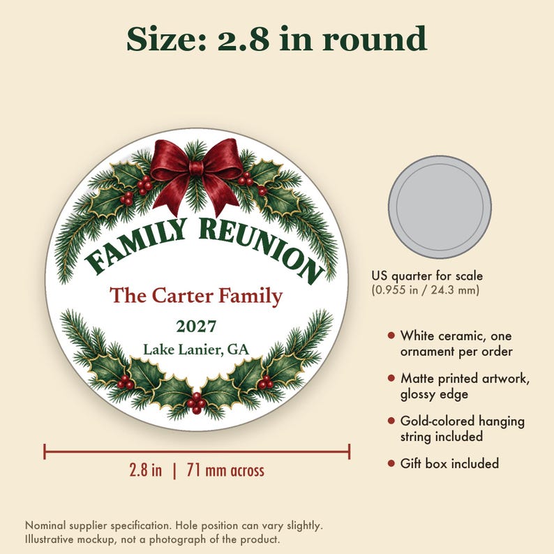 Family Reunion Ornament Set Personalized, Bulk Matching Ceramic Keepsakes, Custom Name Year image 5