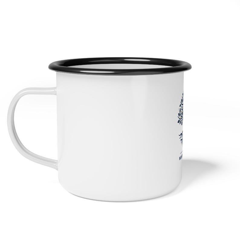 Taza personalizada para reunión familiar, taza de café esmaltada con el lema "Raíces profundas", regalo personalizado para la reunión familiar de 2026, recuerdo de la reunión familiar, taza para acampar. imagen 2