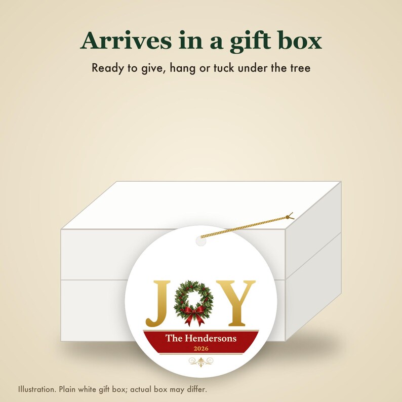 JOY Christmas Ornament Classic Red Gold, Holly Custom Family Name Ceramic Keepsake Bild 7