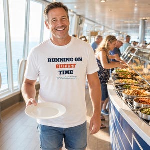 Running on Buffet Time Shirt, Funny Cruise Vacation Tee image 1