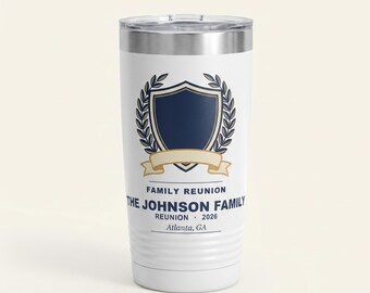 Family Reunion Tumbler 2026, Personalized Black Family Crest, Custom Name Insulated Travel Cup