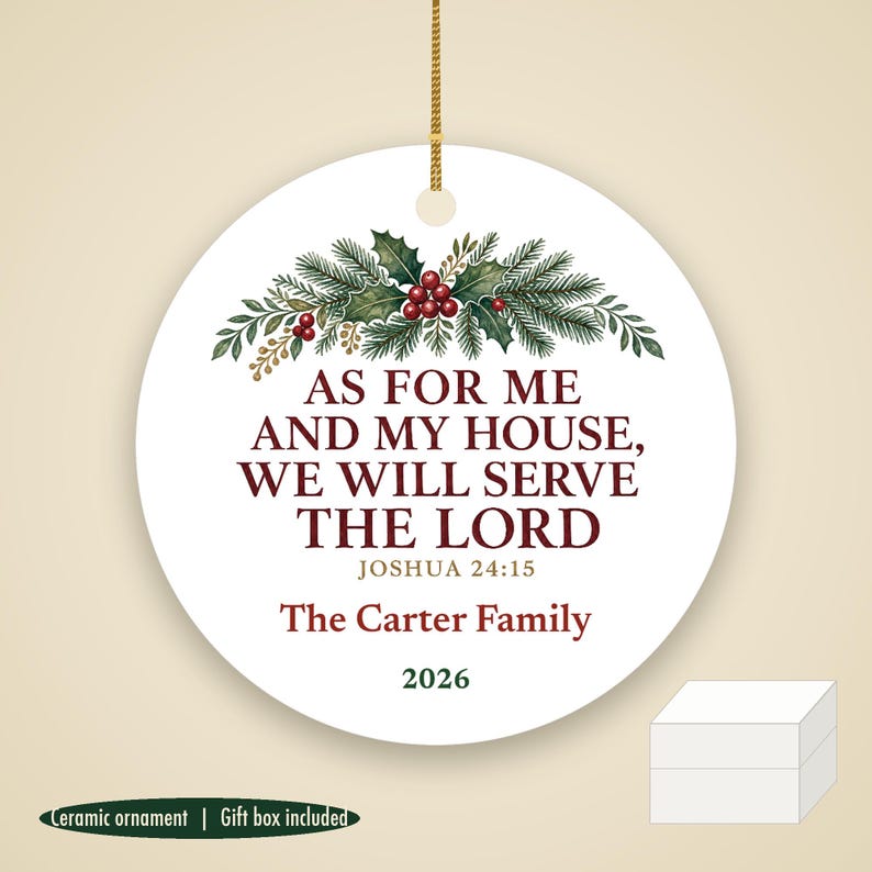 Christian Family Christmas Ornament, As For Me and My House Scripture, Personalized Name Bild 1