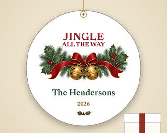 Golden Bells Christmas Ornament Personalized, Jingle All the Way Custom Name Ceramic