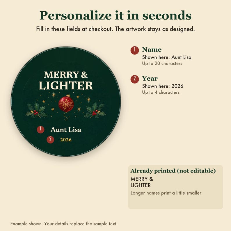 Merry and Lighter Christmas Ornament, Funny GLP-1 Christmas Gift, Custom Name Ceramic Keepsake 2026 Bild 3