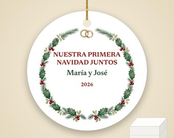 Nuestra Primera Navidad Juntos Ornament, Spanish Couple Names Ceramic Personalized 2026