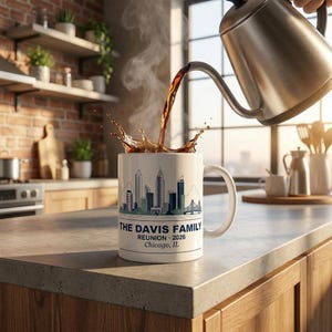 Gepersonaliseerde mok familiereünie, aangepaste koffiekop skyline stad, aandenken 2026 afbeelding 8
