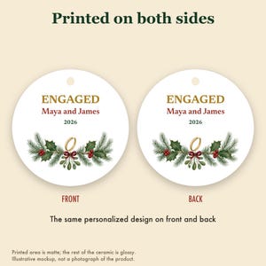 Engaged Christmas Ornament 2026, Personalized Couple Names Engagement Ceramic Keepsake, She Said Yes Gift immagine 8