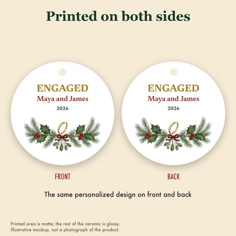 Engaged Christmas Ornament 2026, Personalized Couple Names Engagement Ceramic Keepsake, She Said Yes Gift immagine 8