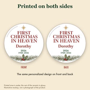 First Christmas in Heaven Ornament Personalized, Memorial Remembrance Ceramic Keepsake image 8