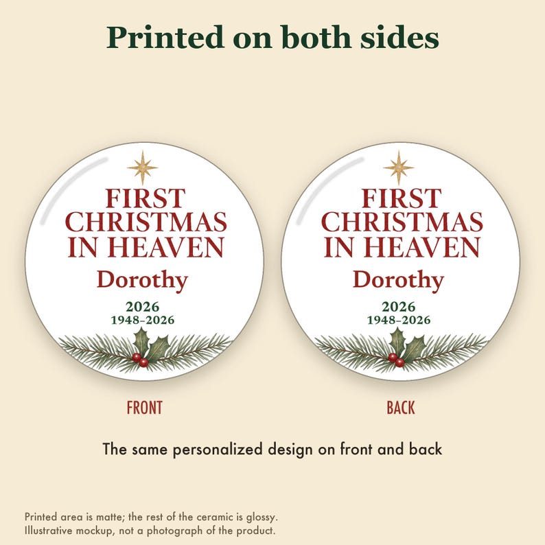First Christmas in Heaven Ornament Personalized, Memorial Remembrance Ceramic Keepsake image 8
