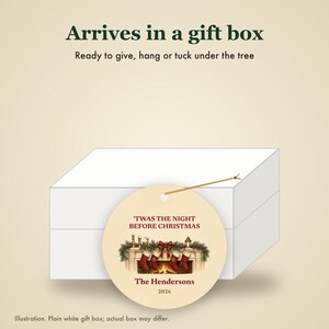 Twas the Night Before Christmas Ornament, Classic Stockings Family Name Ceramic immagine 7