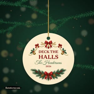 Deck the Halls Christmas Ornament, Classic Garland Custom Family Name Ceramic 2026 image 6