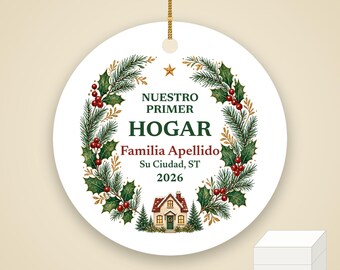 Nuestro Primer Hogar Ornament 2026, Spanish New Home Christmas Personalized Apellido, Regalo Casa Nueva Ceramic
